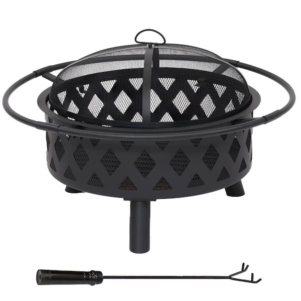 Sunnydaze Decor 30 in. (76.2 cm) Black Crossweave Fire Bowl Fire Pit ...