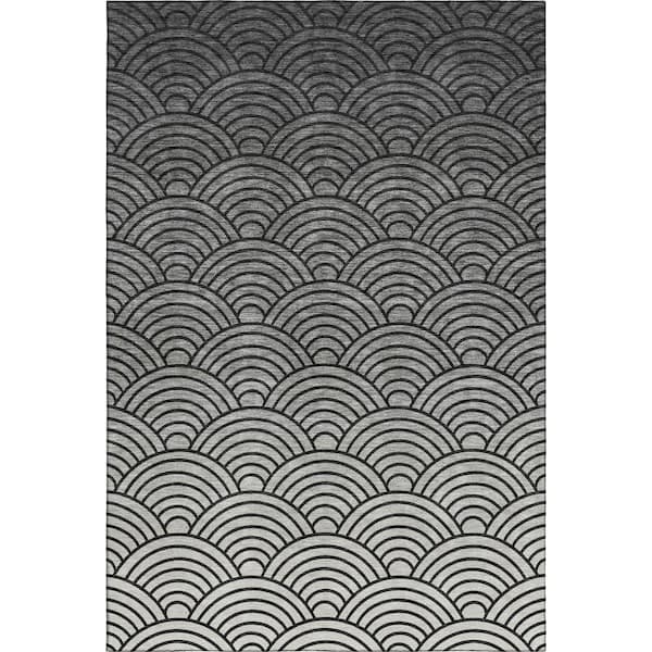 Mayfield Premium Machine Washable Abstract AMF2414 Black 9 ft. x 12 ft. Area Rug