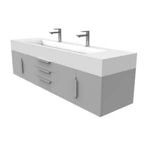 Nile 72 in. W x 19 in. D x 20 in. H Single Sink Bath Vanity in Matte Gray with Chrome Trim and White Solid Surface Top