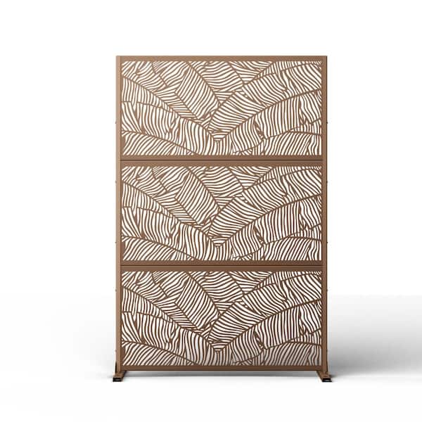 Lirago 71 in. x 47 in. Modern Brown Patio Privacy Screen with Stand Blade-Shaped Panels Wall Decal