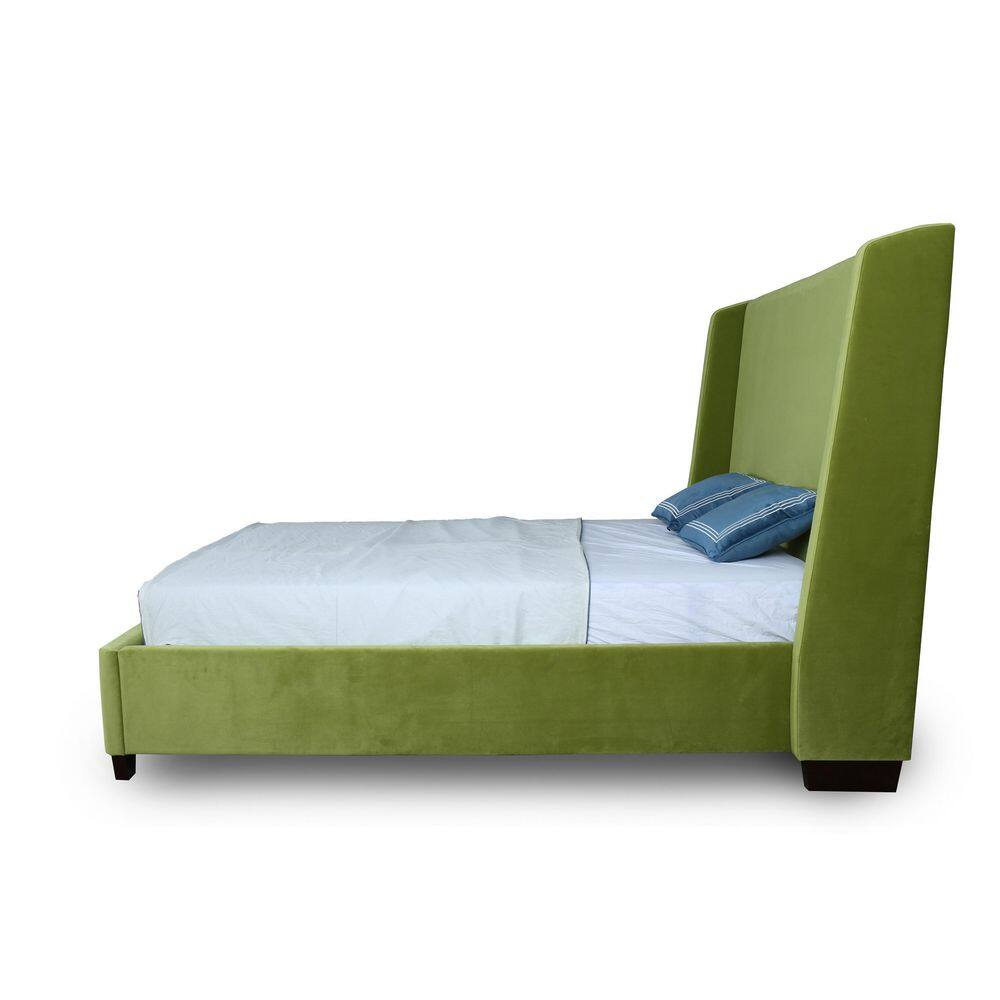 Green Velvet Upholstered Queen Bed with Pine Wood Frame