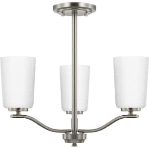 Adley Collection 3-Light Brushed Nickel Etched White Opal Glass New Traditional Semi-Flush Convertible Light