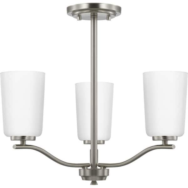 Progress Lighting Adley Collection 3-Light Brushed Nickel Etched White Opal Glass New Traditional Semi-Flush Convertible Light