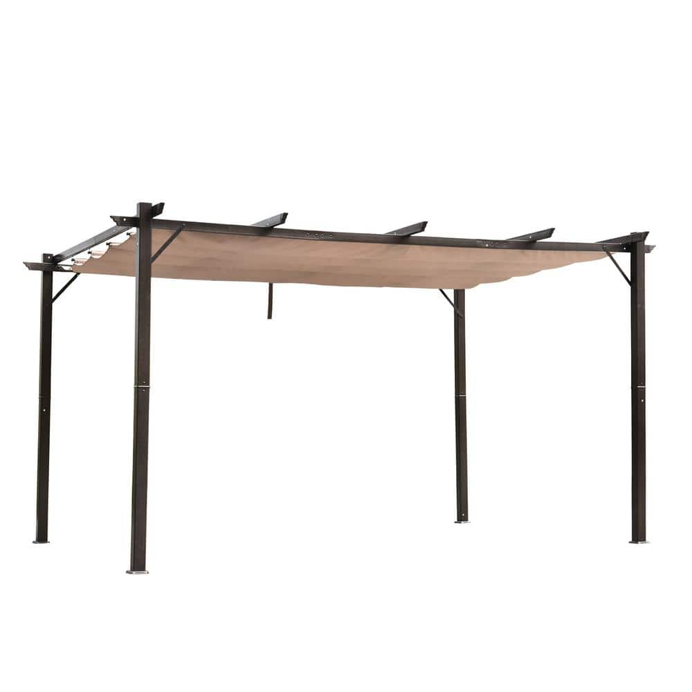 Zeus & Ruta 10 ft. x 13 ft. Aluminum Frame Brown Outdoor Retractable ...