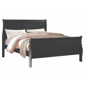 Brown Wooden Frame FullPlatform Bed with Panel Design Sleigh Headboard and Footboard
