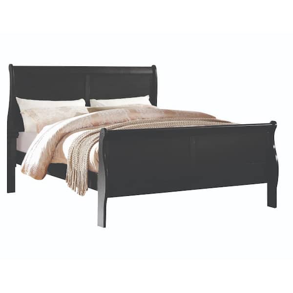 Benjara Brown Wooden Frame Full Platform Bed with Panel Design Sleigh Headboard and Footboard