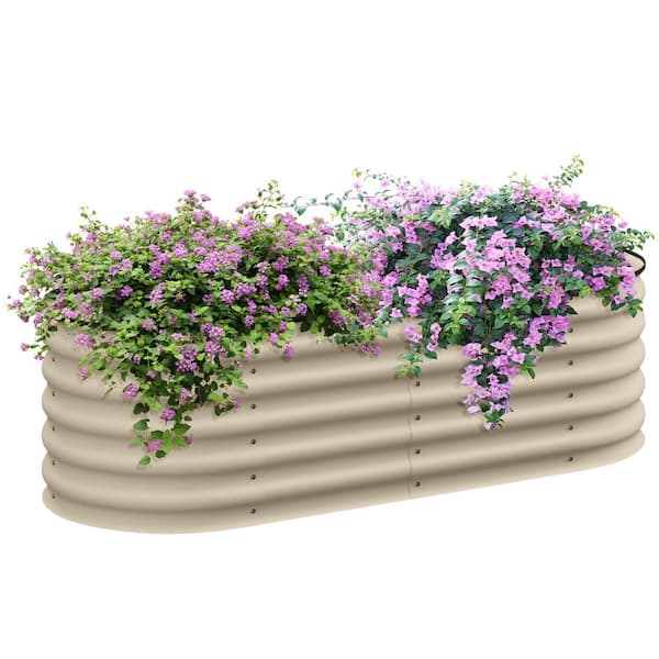Outsunny Galvanized Raised Garden Bed Kit, Metal Planter Box with Safety Edging, 59 in. x 23.5 in. x 16.5 in., Cream