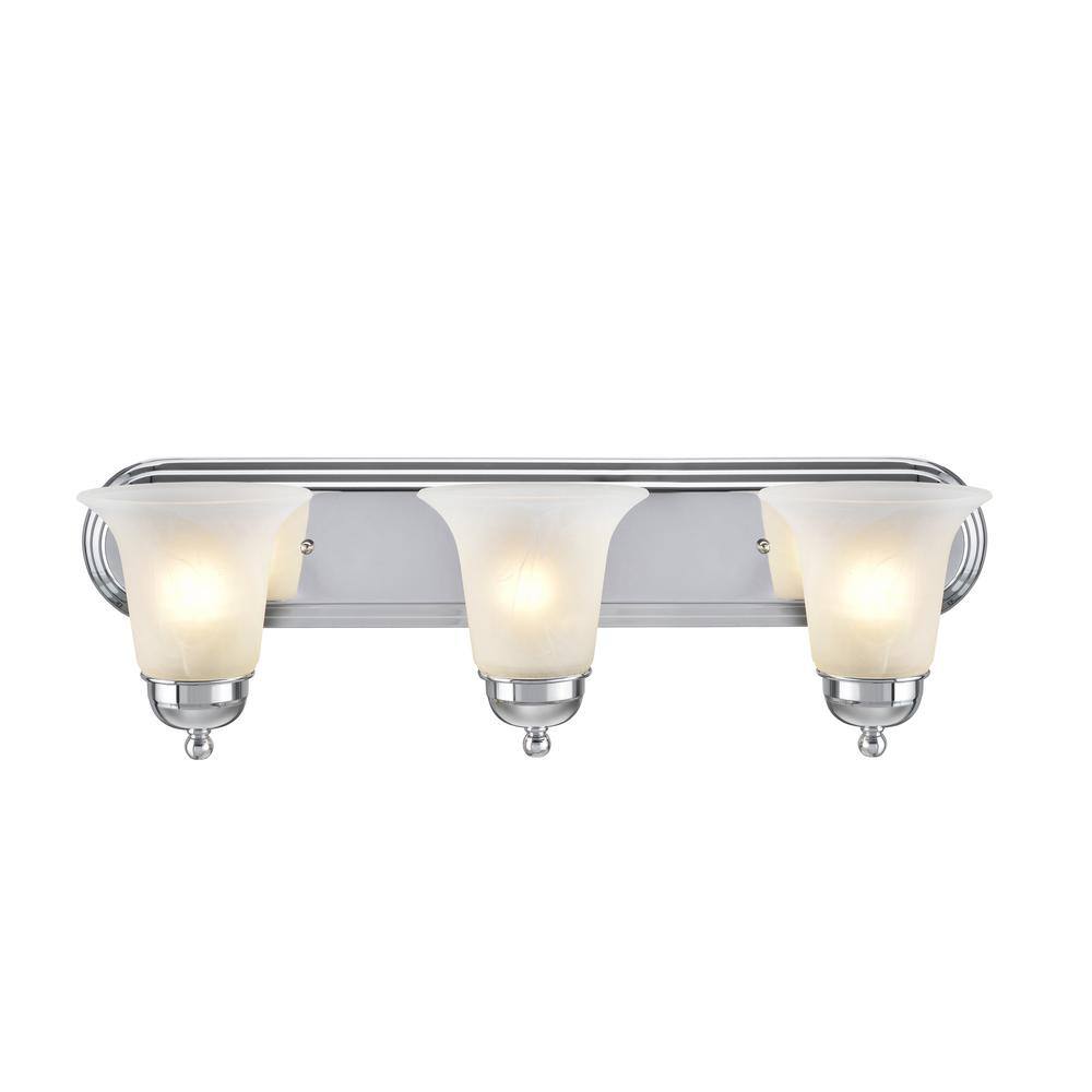 Chrome Alabaster Glass 3-Light Bathroom Vanity Fixture