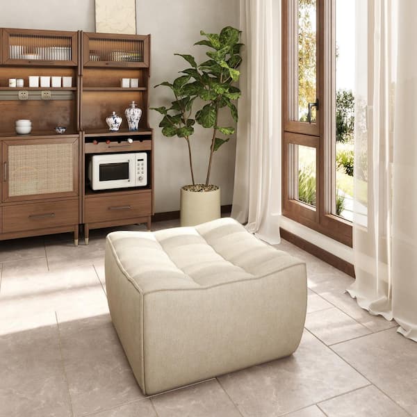Khaki Linen Polyester Small (Under 30 in. ) Bean Bag Modern Fireside Floor Ottoman for Reading Living Room Apartment