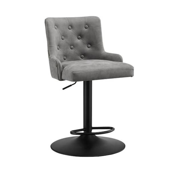Benjara 32 in. Gray and Black Low Back Metal Frame Bar Stool with Polyester Seat