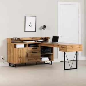 Finneas 59.5 in. Rectangle Nordik Oak Particle Board 3-Drawers Desk with Power Stip