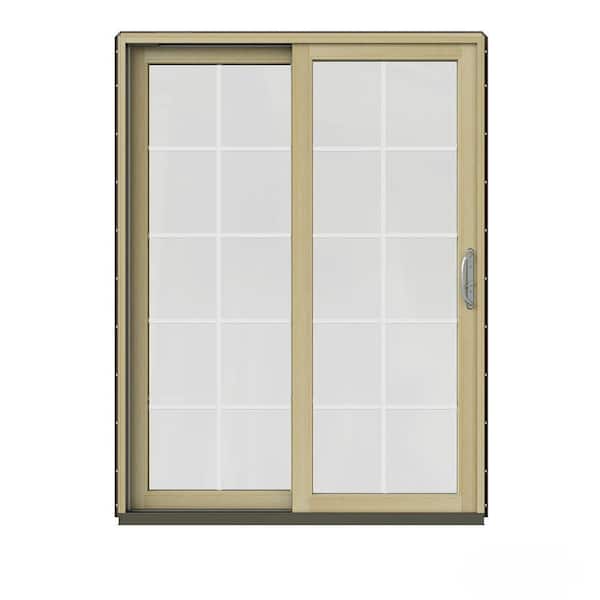 JELD-WEN 60 in. x 80 in. W-2500 Contemporary Brown Clad Wood Left-Hand 10 Lite Sliding Patio Door w/Unfinished Interior