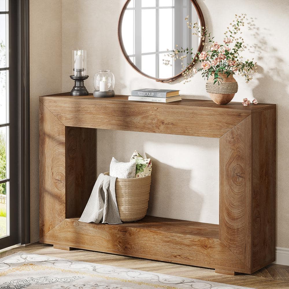 Rustic Wood Grain 47" Console Table with Storage