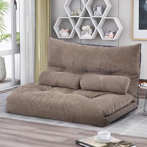 Light Brown Adjustable Folding Futon Sofa Bed with 2-Pillows