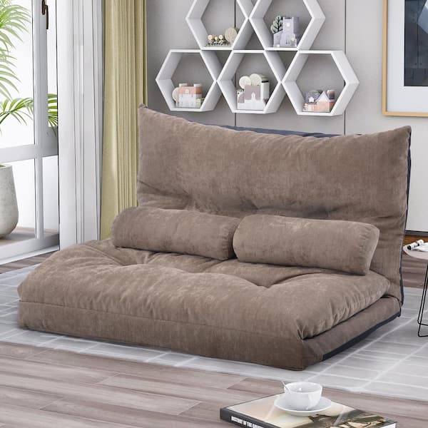 Harper & Bright Designs Light Brown Adjustable Folding Futon Sofa Bed with 2-Pillows