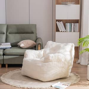 White Soft Tufted Foam Bean Bag Chair with Teddy Fabric