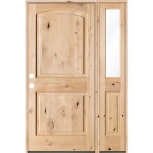 44 in. x 80 in. Rustic Unfinished Knotty Alder Arch-Top Right-Hand Right Half Sidelite Clear Glass Prehung Front Door