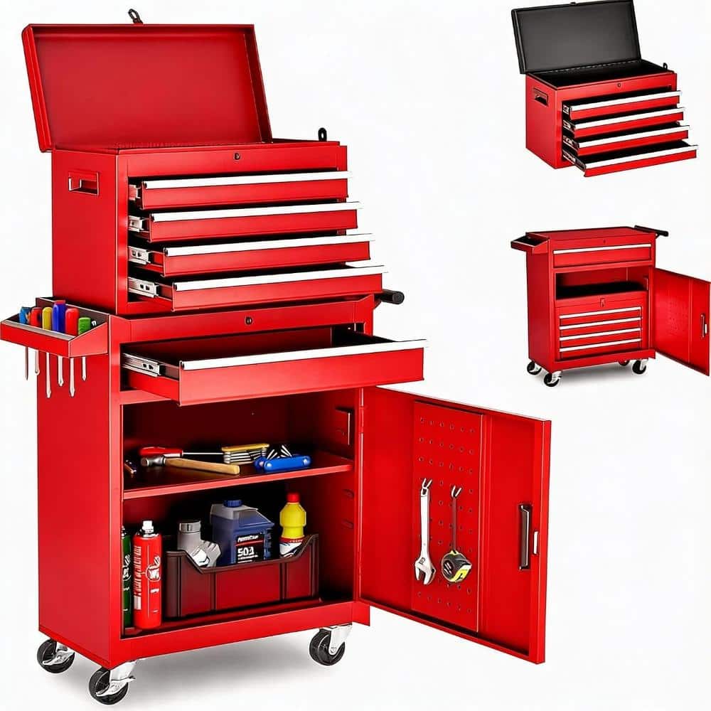 5-Drawer Red Tool Chest Tool Box, Lockable Detachable Rolling Storage with Wheels, 2-in-1 Combo for Garage Workshop price history on PriceWatchPro