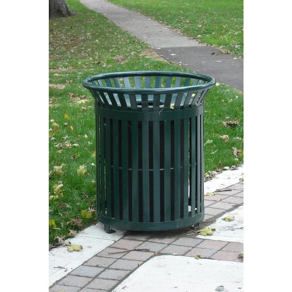 Paris 34 Gal. Green Steel Outdoor Trash Can with Steel Lid and