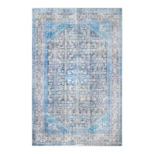 Adelia Azure 5 ft. 6 in. x 8 ft. 9 in. Traditional Oriental Medallion Area Rug