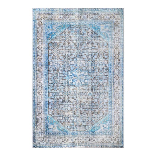 SUPERIOR Adelia Azure 5 ft. 6 in. x 8 ft. 9 in. Traditional Oriental Medallion Area Rug