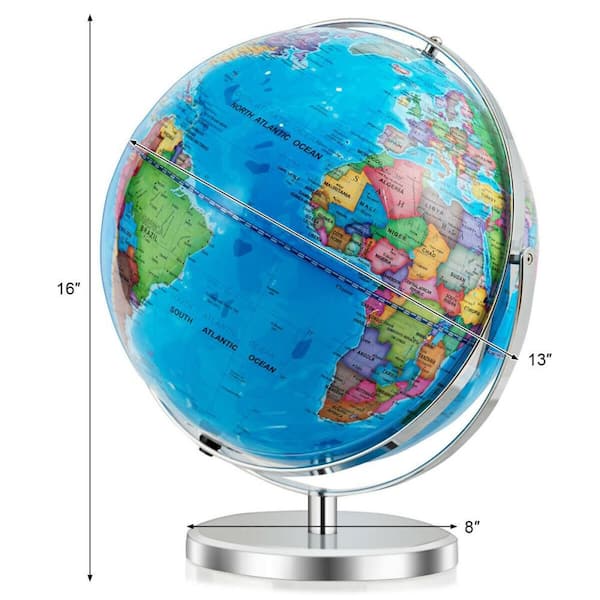 Gymax 13 in. Illuminated World Globe 720° Rotating Education