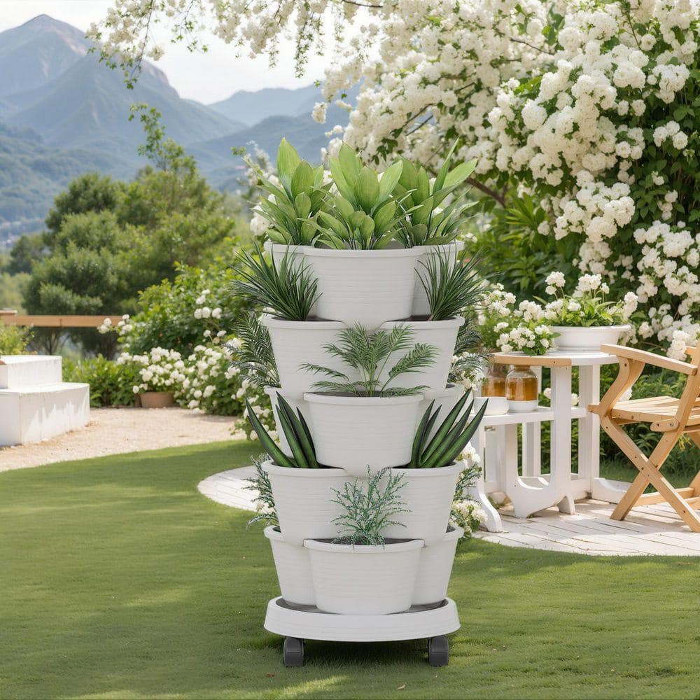 Inner Decor 5-Tier Stackable Vertical Garden Planter with Wheels