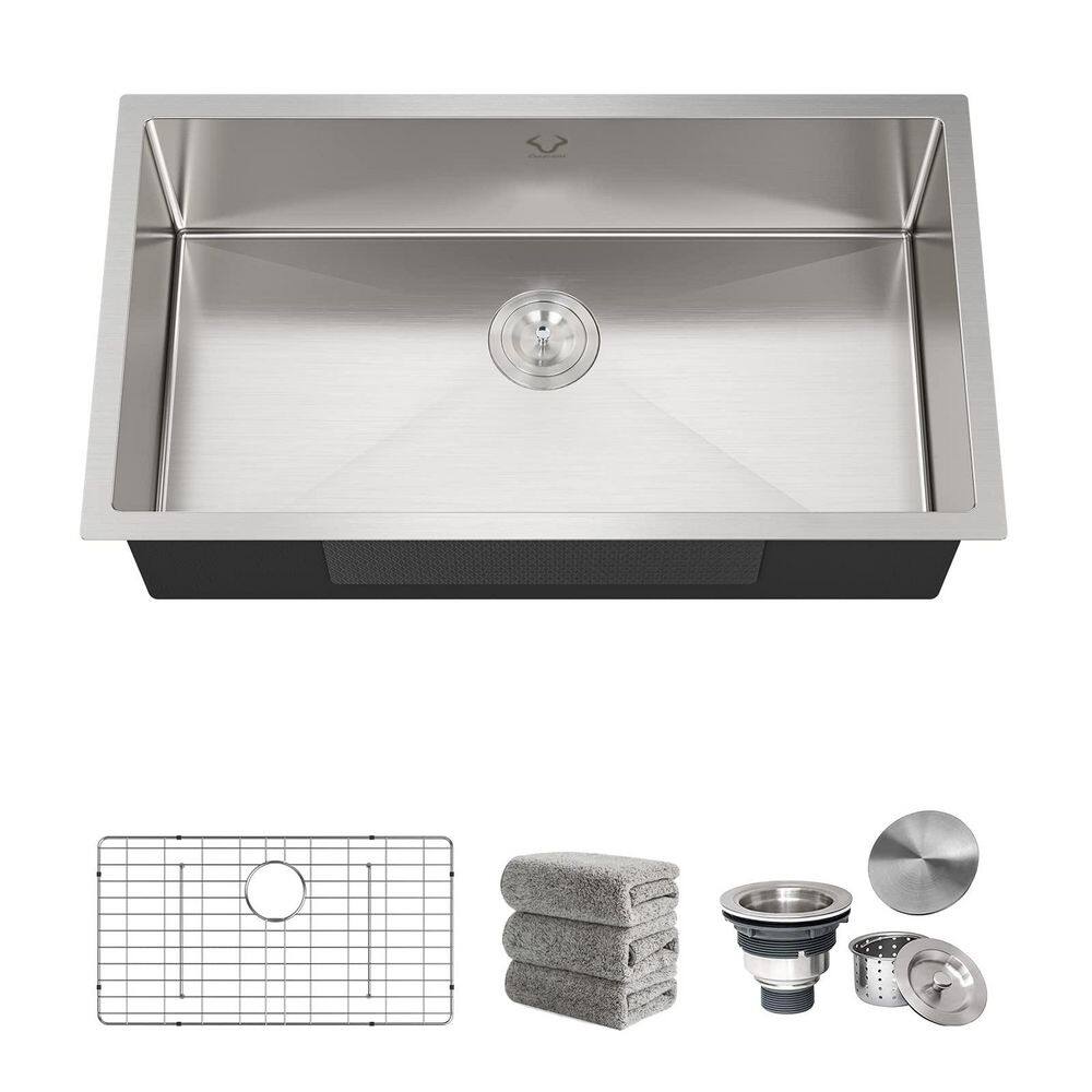 32 in. x 18 in. Undermount Single Bowl 16 Gauge Silver Stainless Steel Kitchen Sink (Set of 5) price history on PriceWatchPro