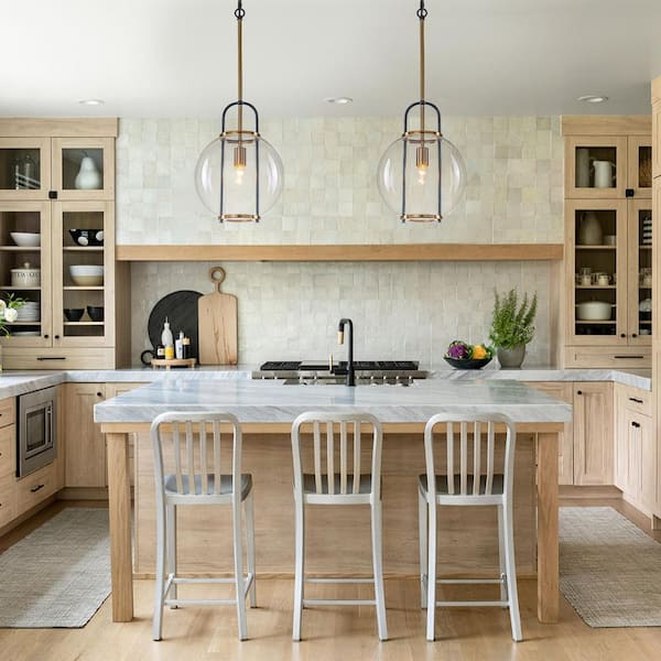 Dvorakova 11.81 in. 1-Light Black Globe Pendant Light with Hand-Blown Clear Glass Shade