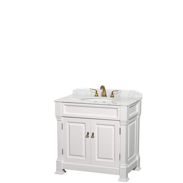 Wyndham Collection Andover 36 in. W x 23 in. D Bath Vanity in White with Marble Vanity Top in White with White Basin