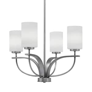 Olympia 4-Light Uplight Chandelier Graphite Finish 4 in. White Muslin Glass