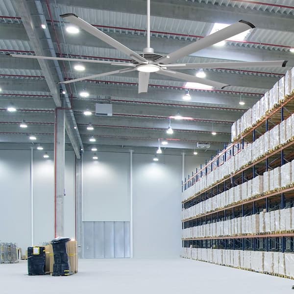 8.4 ft. Indoor/Outdoor Integrated LED Industrial Brushed Nickel Downrod Mount Ceiling Fan with Light and Remote Control