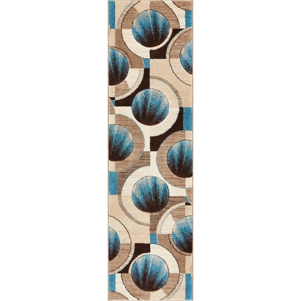 Ruby Yolo 2 ft. x 7 ft. Runner Modern Geometric Shapes Blue Runner Rug
