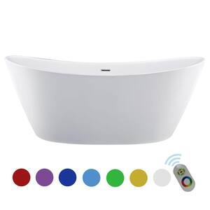 67 in. Acrylic Flatbottom Double Slipper Not Whirlpool Freestanding Bathtub 7 Color Changing LED Lights Soaking Tub
