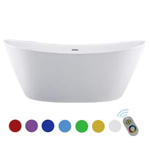 67 in. Acrylic Flatbottom Double Slipper Freestanding Bathtub 7-Color Changing LED Lights Soaking Tub with RC