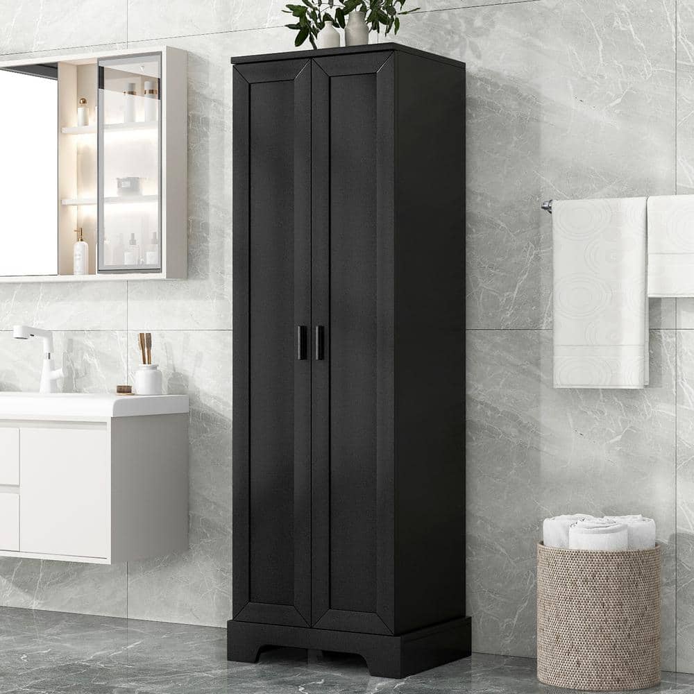 22.10 in. W x 16.90 in. D x 71.20 in. H Black MDF Freestanding Linen Cabine