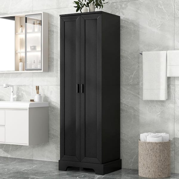 Unbranded 22.10 in. W x 16.90 in. D x 71.20 in. H Black MDF Freestanding Linen Cabinet with Adjustable Shelf