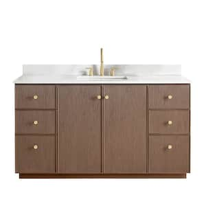 Oza 60 in.W x 22 in.D x 33.9 in.H Single Sink Bath Vanity in Dark Brown with White Quartz Stone Top