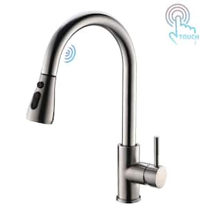 Single Handle Touch Sensor Gooseneck Pull Down Sprayer Kitchen Faucet in Brushed Nickel