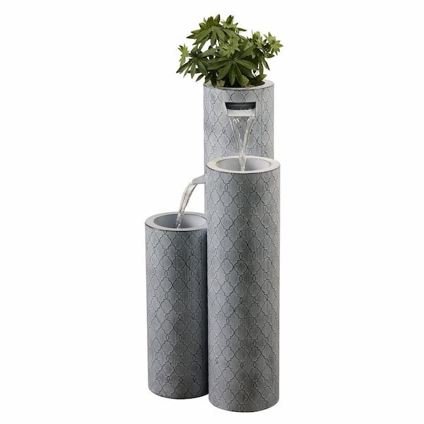 HI-LINE GIFT LTD Round 3-Tier Metal Fountain with Planter and LED Lights - Outdoor