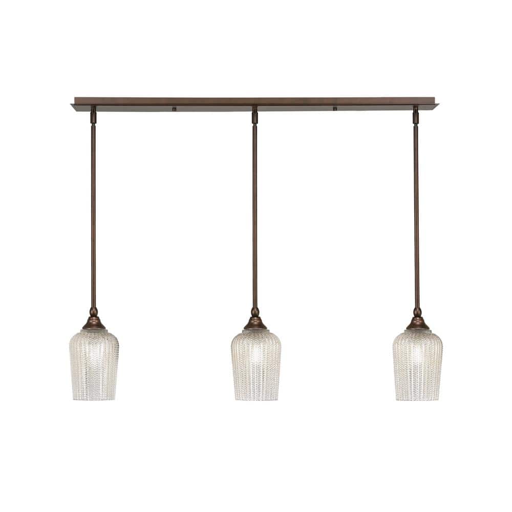 Livingston 100-Watt 3-Light Bronze Shaded Pendant Light with 5 in. Silver G