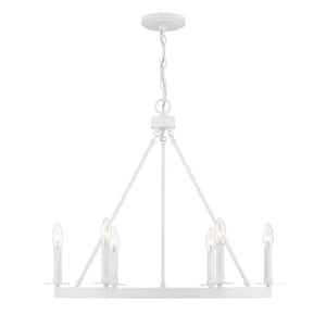 26 in. W x 22 in. H 6-Light Bisque White Wagon Wheel Metal Chandelier with No Bulbs Included