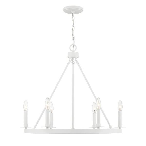 TUXEDO PARK LIGHTING 26 in. W x 22 in. H 6-Light Bisque White Wagon Wheel Metal Chandelier with No Bulbs Included