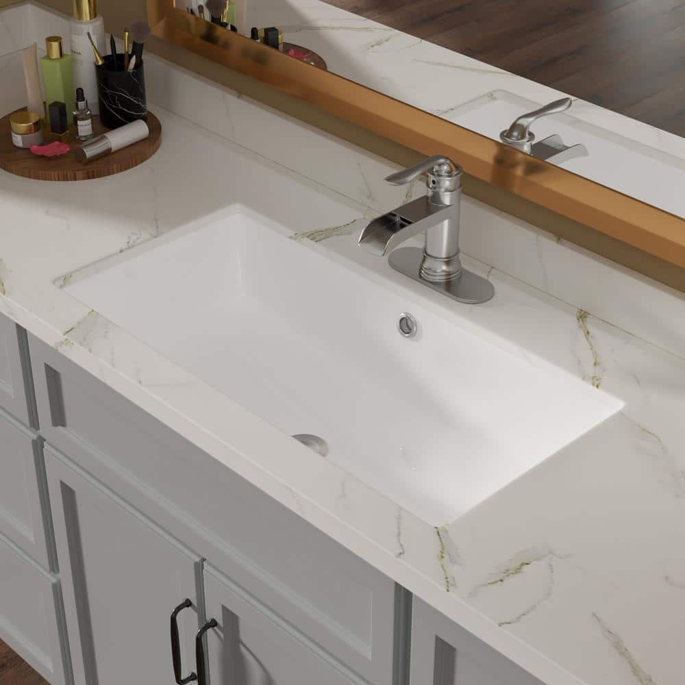 Staykiwi 28 in. Undermount Rectangular Bathroom Sink in White Ceramic ...