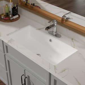 6.25 in. Ceramic Undermount Rectangular Bathroom Sink in White with Overflow