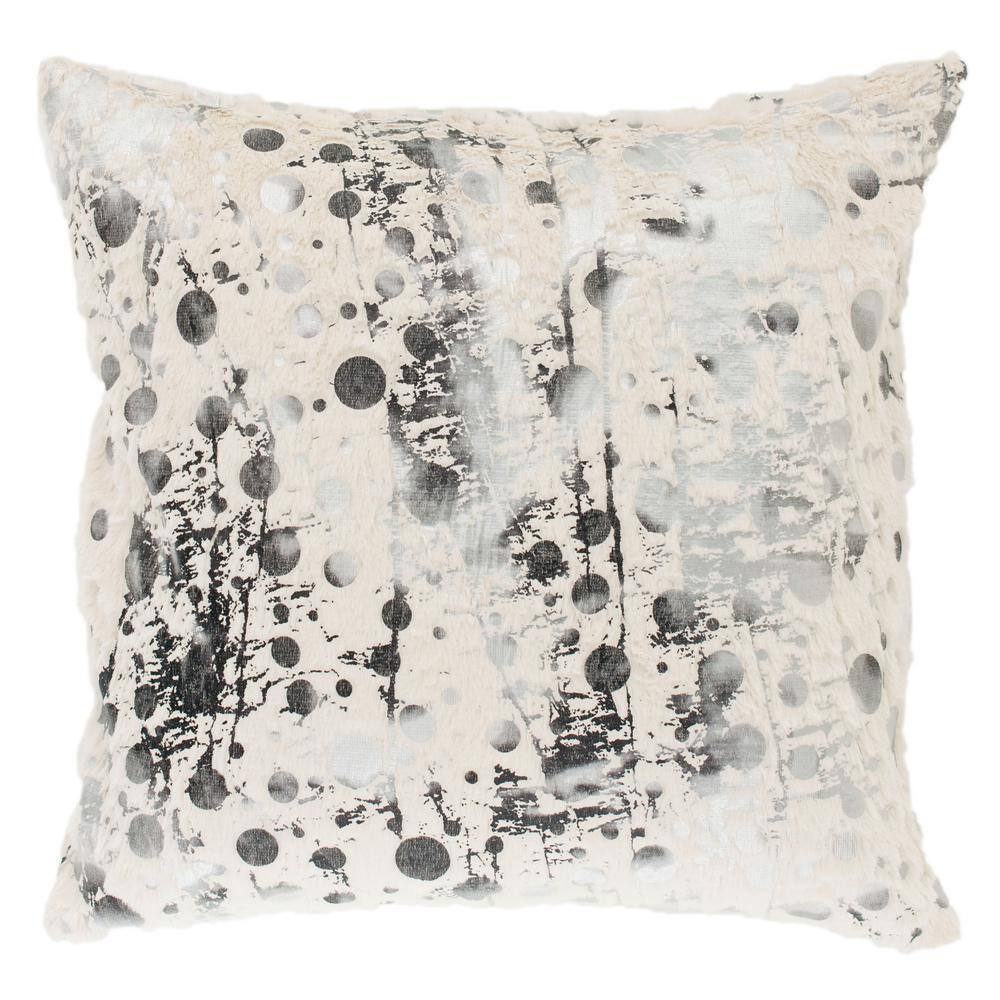 White Faux Fur Abstract Pattern Square Pillow Set
