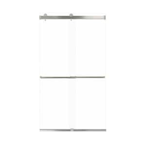 Brianna 48 in. W x 80 in. H Sliding Frameless Shower Door in Brushed Stainless Finish with Clear Glass