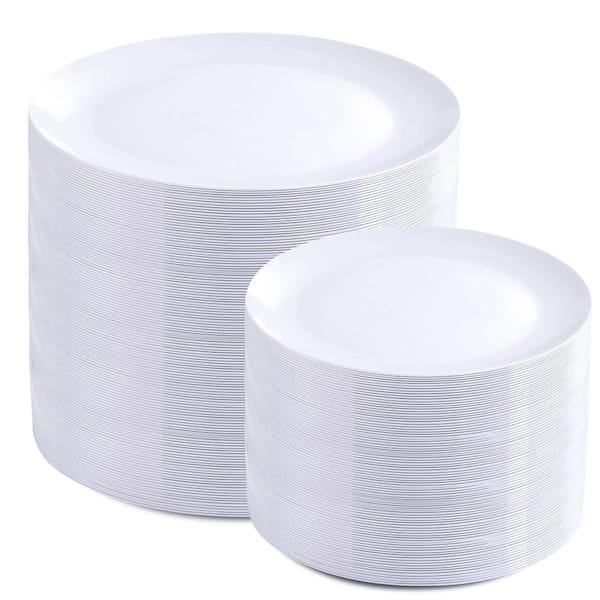 White Heavy-Duty Plastic Disposable Dinner and Dessert Party Plates for Weddings and Events (200-Piece)