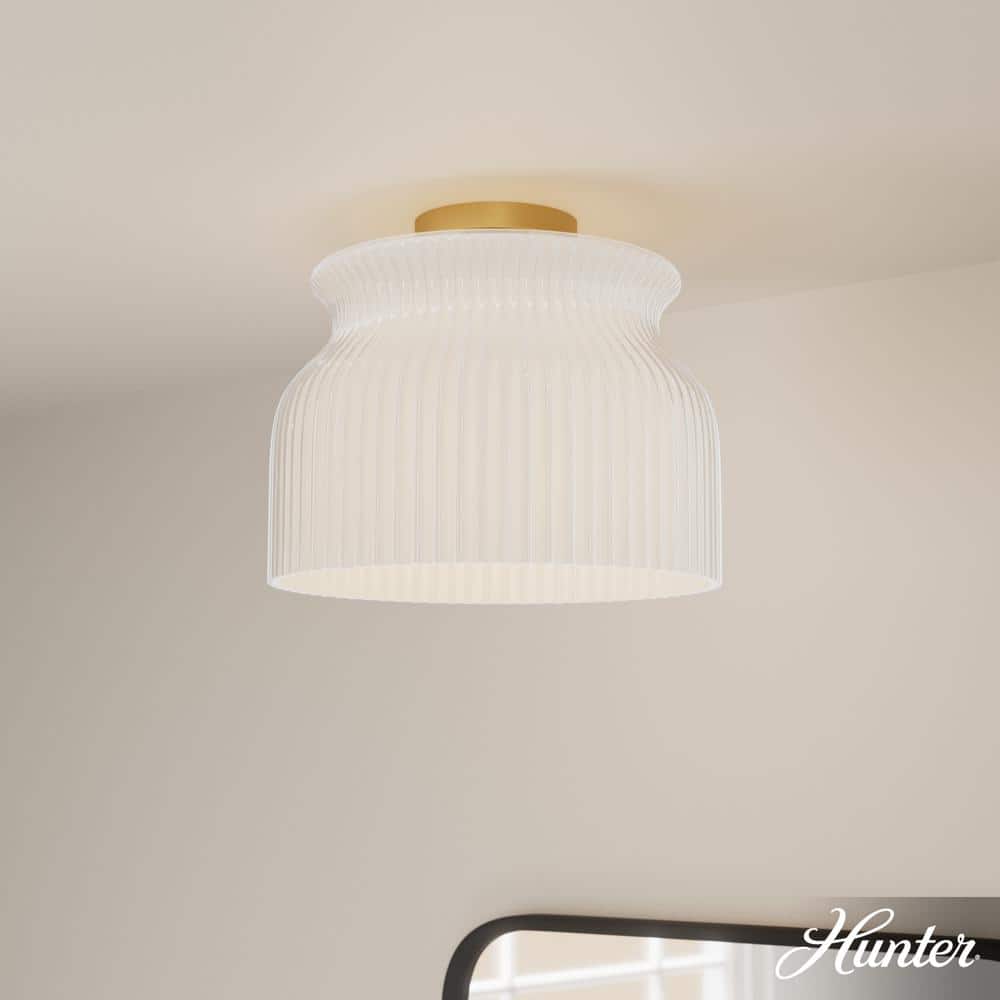 14 in. Flush Mount Harlowe 1-Light Luxe Gold Modern with Cased White Glass Shade price history on PriceWatchPro