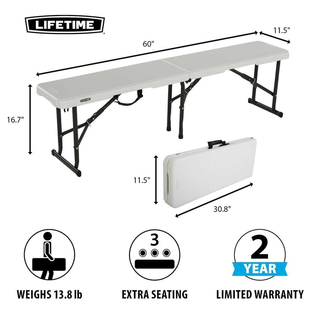 Compact Gray 5-Foot Foldable Bench with HDPE Top